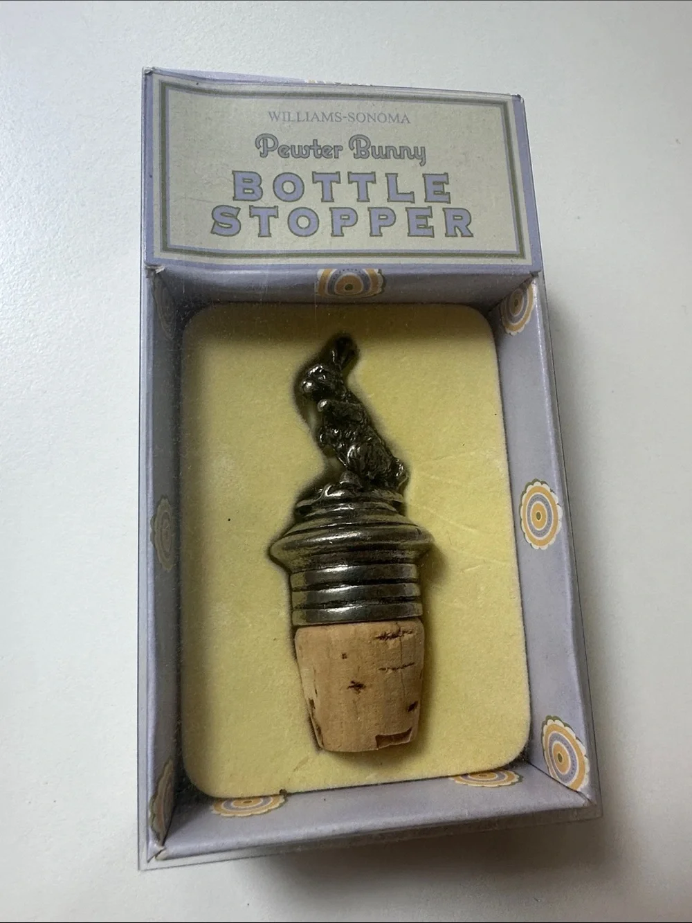 Vintage new Williams-Sonoma Silver Pewter Bunny Bottle Stopper with Natural Cork